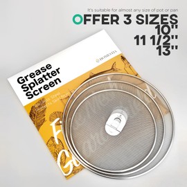 Homestia Splatter Screen for Cooking - Stainless Steel Grease Splatter Guard for Frying Pan, No Cooking Oil Mess No burns, Ultra Fine Mesh Lids Set of 3 (10'', 11.5'' 13'')