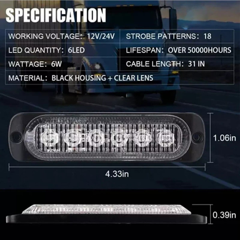 PUNKZZ Par Lateral Faro Led Barra Estrobo Patrulla 18 Función