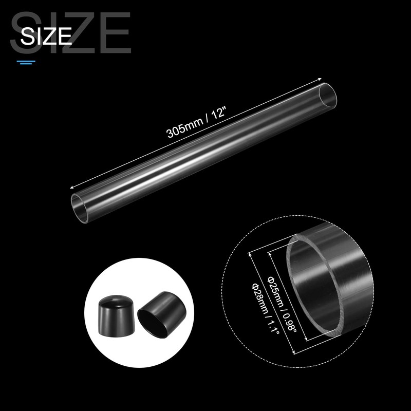 PATIKIL Clear Rigid Tube Round Plastic Tubing with Black Rubber