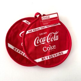 Coca-Cola 2 Piece 9 inch Round Pot Holder Set Coke Red Logo Machine Washable