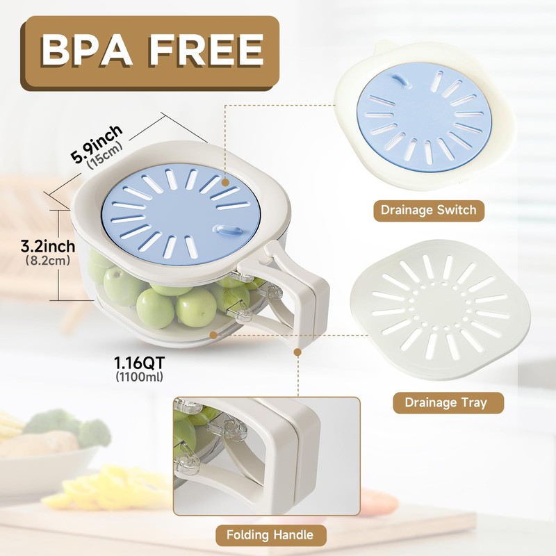 Fruit Vegetable Washing Bowl with Strainer, Berry Lettuce Keeper for