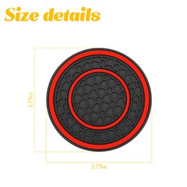 Osilly Car Coasters for Cup Holder, 2.75 Inch No-Slip Anti Dust Insert Coaster, Universal Auto Waterproof Coasters Silicon Insulation Cup Mats for Woman Man, Suit for Vehicle (Black/Red, 4PCS)