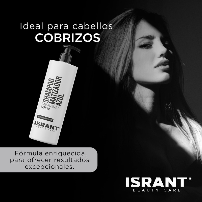 ISRANT | Shampoo Matizador Azul para Cabello Cobrizo | Intensifica