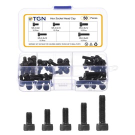 DTGN M5x0.8x8/10/12/16/20 Hex Socket Head Cap Screws Blots Assortment Kit - 50Pack - Good for Mountain Bike, Auto, Motorcycle - Carbon Steel Machine Screws Bolts - Black