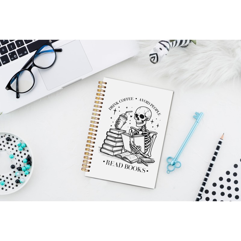 WNAGT Gothic Coffee Skeleton Book Spiral Notebook 5.5x8.3, Funny Goth