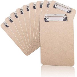 KAV Clipboards 10 Pack, Low Profile Clip Hardboard with Sturdy Spring Grip & Concealed Hanging Hole, Durable Wooden Clip Boards for Office Work NHS SCHOOL (A5)