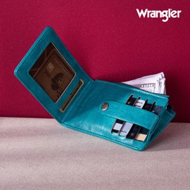 Wrangler Womens Bifold Wallet Vintage Multi Credit Card Holder for Women Slim Minimalist with Zipper Pocket Coin Purse