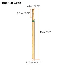 sourcing map 10pcs 100-120 Grits Diamond Grinding Bit 2mm Cylindrical Ball Head 2.35mm Shank 6.8mm Length Titanium Plated Stone Sanding Drill Bits Rotary Tool for Nails Grinding Polishing