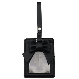 Cute Bowknot Photocard Holder Keychain - PU Leather Card Sleeve for ID Badge, Credit Cards, Bus Card - Portable for Office, School, and Travel (Black)