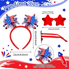 Wavyknot 12 Pcs 4th of July Accessories Headband Star Sunglasses American Flag Red White Blue Headband Memorial Day Patriotic Accessories for Independence Day Party Supplies