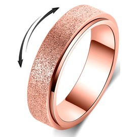 Anxiety Ring for Women Fidget Spinner Ring Fidget Toys Adults Titanium Stainless Steel Thumb Ring 6mm Wide Rose Gold Size 10