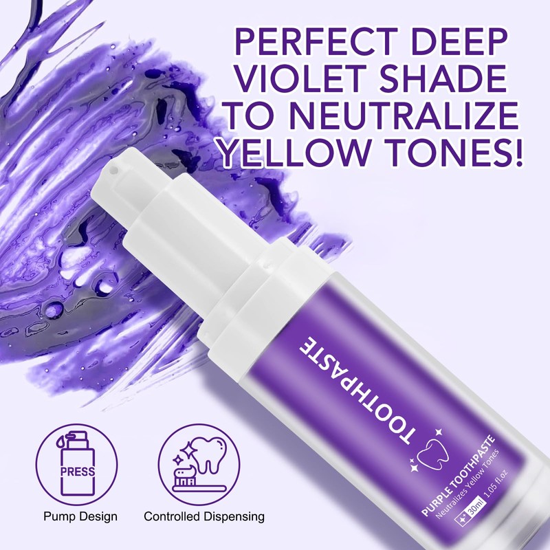 Purple Toothpaste for Teeth Whitening - Natural Purple Pigment, Neutralizes