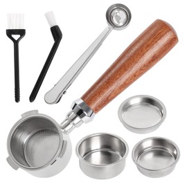 Bottomless Portafilter 51 mm, Filter Holder Compatible with Delonghi Dedica EC680/EC685, 51 mm Stainless Steel Filter Holder with 1/2/4 Cup Filter Basket, Walnut Wood and Stainless Steel Splicing