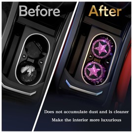 Mulixis Bling Cup Holder Coasters for Car 2 Pack Non-Slip Cup Holder Embedded Decorative Coasters Shiny Crystal Pink Rhinestone Car Interior Accessories for Women