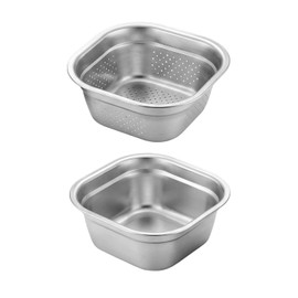 Stainless Steel Colander, Rice Cleaner Strainer Stainless Steel Mixing Bowls Rice Wash Bowl, Vegetable Washing Colander For Washing Vegetables, Fruit, Rices (2pc) (9.8 x 9.8 x 3.9 inches)