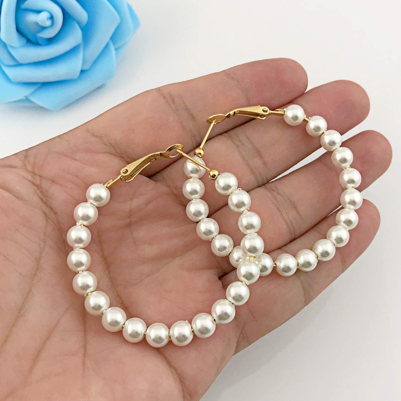 Pearl Hoop Earrings for Women Fashion Dangle Hypoallergenic Layer Earrings