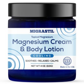MIGRASTIL Cooling Magnesium Body Cream & Hydrating Lotion. Extra Strength Magnesium Chloride for Post-Activity Skin Care & Relaxation. 4oz. Made in the USA.