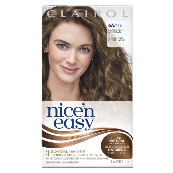 Clairol Nice'n Easy Permanent Hair Dye, 6A Light Ash Brown Hair Color, 3 Count