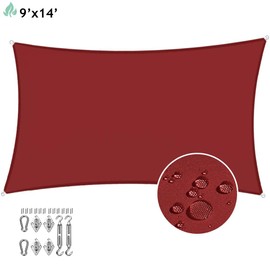 SunnyRoyal 9'x13' Waterproof Sun Shade Sail Rectangle with Hardware Kits Canopy Awning Fabric Cloth Screen 95% UV Blockage & Water Resistant for Outdoor Patio Garden (Red)