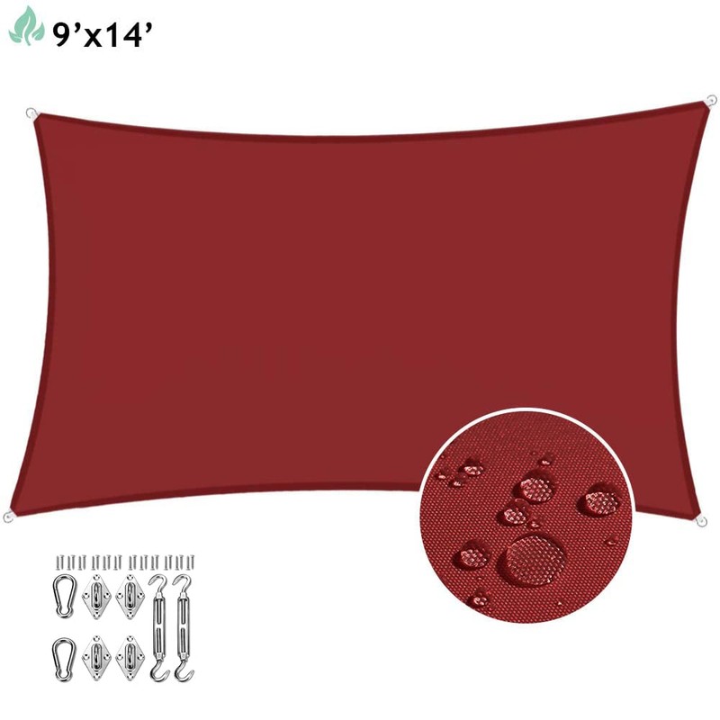 SunnyRoyal 9'x13' Waterproof Sun Shade Sail Rectangle with Hardware Kits