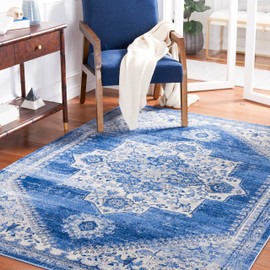 Safavieh Brentwood Collection Accent Rug - 4' x 6', Ivory & Blue, Oriental Medallion Design, Non-Shedding & Easy Care, Ideal for High Traffic Areas in Entryway, Living Room, Bedroom (BNT885A)