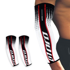 GORLETIC Ellenbogen-Kompressionsmanschetten (Paar) – Ellenbogenstütze – rutschfest und elastisch für Calisthenics, Fitness, Gym und Epicondylitis – Herren/Damen, Weiß / Rot, XL