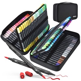 KEMYR Markers for Adult Coloring Books: 120 Color Dual Tip Fine & Brush Pens - Water-Based Coloring Marker for Adults Drawing Sketching Bullet Journal Writing Lettering No bleeding