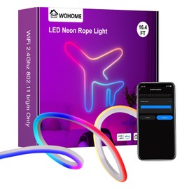 Wohome 16.4ft LED RGB-IC Neon Rope Lights, 48W WiFi Strip Lights, Compatible with Alexa, Google Assistant, Custom DIY for Wall Decor, APP/Remote/Button Control, 16.4ft, White