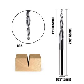 Set of 2 Solid Carbide Ball End Mill Conical Milling Cutter for Router CNC 2 Flutes 1.0 mm Radius Engraving Cutter 6 mm Shank with TiAlN Coating End Mill for 2D and 3D Engraving