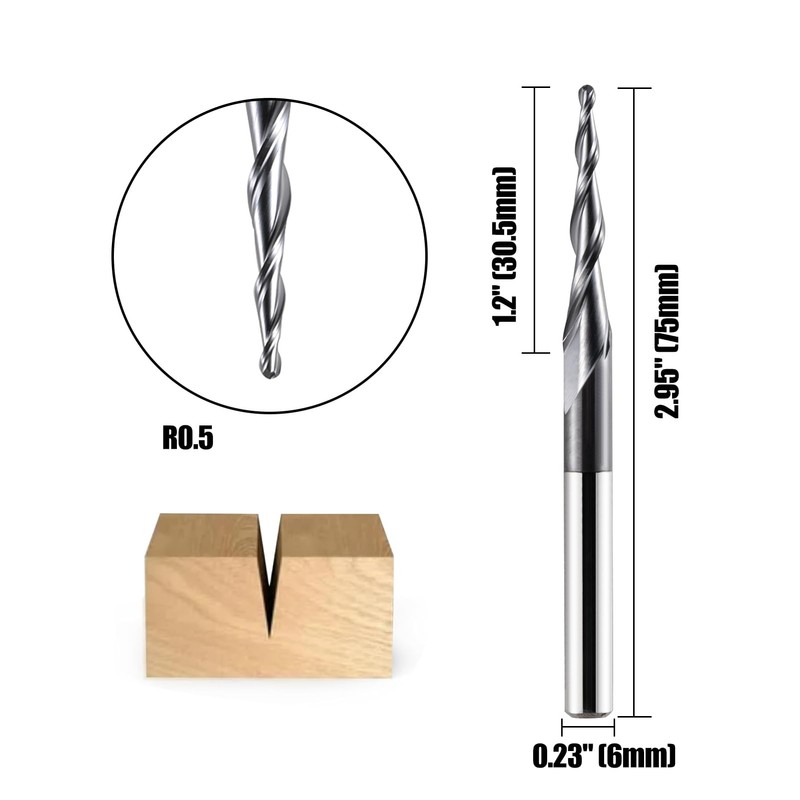 Set of 2 Solid Carbide Ball End Mill Conical Milling