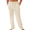 PASLTER Men's Cotton Linen Pants Elastic Waist Drawstring Casual Trouser