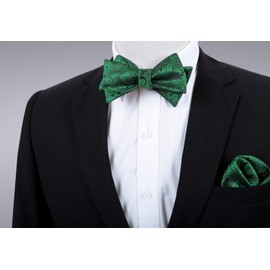 Alizeal Mens Paisley Jacquard Self-Tie Bow Tie Pocket Square Set (Dark Green)