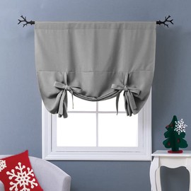 NICETOWN Tie Up Curtain for Kitchen - Roman Shade for Window Thermal Insulated Energy Saving Rod Pocket Short Curtain Panel for Camper RV, Silver Grey, W46 X L63, 1 Piece