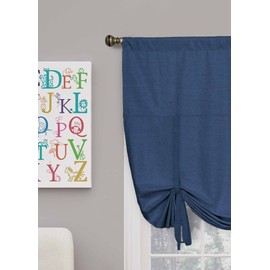 ECLIPSE Blackout Curtains for Kitchen - Kendall 42" x 63" Short Single Panel Tie Up Shades for Small Window, Denim