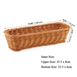 LEXININ 6 Pack 11 Inches Poly Wicker Bread Basket, Woven Wicker Bread Baskets, Long Narrow Rattan Food Basket for Kitchen, Restaurant