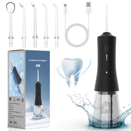 Water Flosser for Teeth - Cordless Portable Oral Irrigator with 2000mAh Battery, 4 Nozzle Types, 4 Cleaning Modes, 265ml Water Tank, IPX7 Waterproof