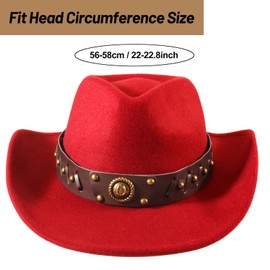 Ibeauti Cowboy Hat with Fringed Bandana Set for Women Wide Brim Western Cowgirl Hat Paisley Head Wrap Scarf (Drawstring-Red)