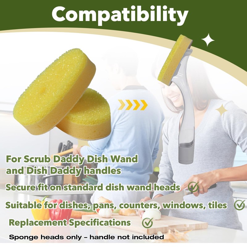 12 Pcs Dish Wand Sponge Refills – Compatible with Scrub