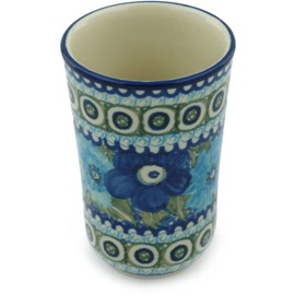 Polish Pottery 14 oz Tumbler made by Ceramika Artystyczna (Powder Puff Theme) Signature UNIKAT + Certificate of Authenticity