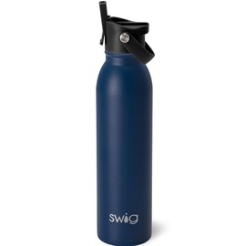 Swig Life 20oz Insulated Water Bottle, Travel Water Bottle with Straw and Lid, Cup Holder Friendly Water Bottles, Stainless Steel Water Bottle, 20 oz Tumbler, Reusable Water Bottle (Matte Navy)