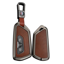 TECART Smart Key Protector Key Cover fit for VW Volkswagen Golf 8 MK8 GTI GTD ID.3 ID.4 Key Shell fit for Seat Tarraco Ateca Cupra Formentor Leon Skoda Octavia 3 Buttons Key Fob Holder Black Brown