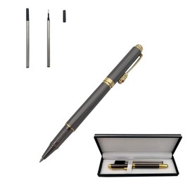 Accod Classic Business Metal Ballpoint Pen Signature Pen Rollerball Gel Pen High-end Gift Box with Two Replaceable Refills for Office Family and Business Partners (Grey)