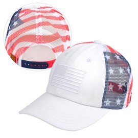 C.C Unisex Baseball Cap – Embroidered Cotton Front, American Flag Mesh Back, Adjustable Velcro (US, Alpha, One Size, White)