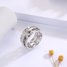 Sariel Sterling Silver Cross Fidget Ring Fidget Spinning Meditation Rings for Women Anti Anxiety Relieving Stress (10)