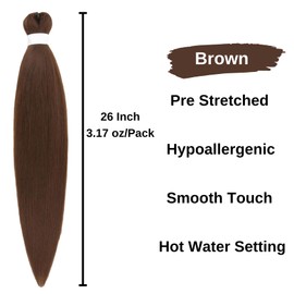 Brown Braiding Hair Pre Stretched Hypoallergenic Prestretched Synthetic Knotless Braiding Hair ez Braid Yaki Texture Hot Water Setting