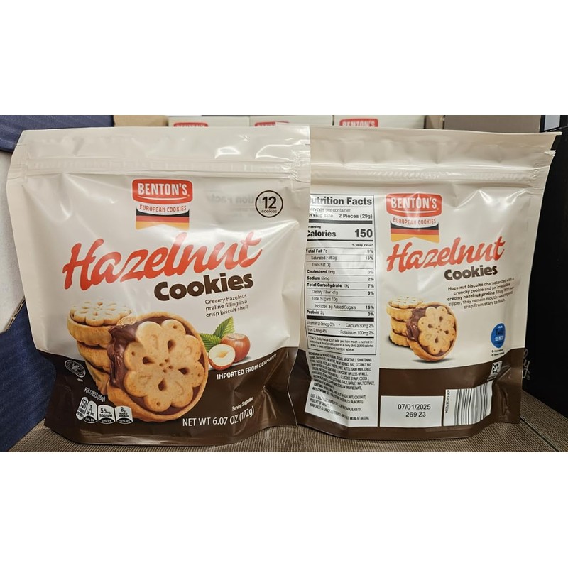 Bentons European Hazelnut Cookies 6.07oz 172g (Two Bags)