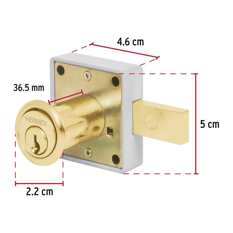 Hermex CM-25L, Cerradura para mueble con cilindro de 36mm, acción