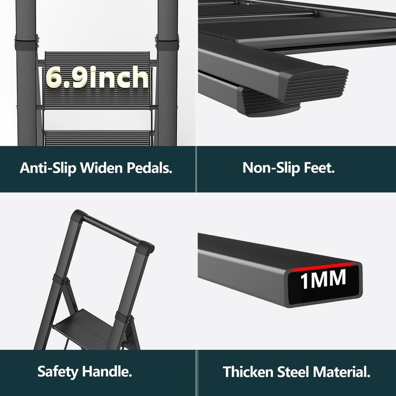 WOA WOA 4 Step Ladder, Ladders for Home, Anti-Slip Aluminum