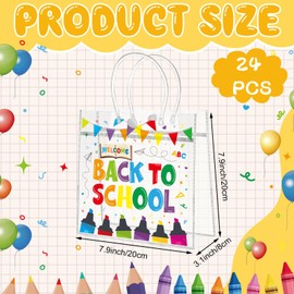 RZJSLSHANHAI 24 Pcs Back to School Gift Bags First Day of School Plastic Clear Gift Bags with Handle Colorful Crayon Goodie Bags Candy Treat PVC Handbags Bulk for Classroom Party Favor Supplies