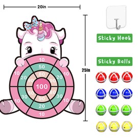 JKGIFTS 25 Inches Unicorn Gifts for Girls, Girls Toys Dart Board Kids Toys for Age 4-9 with 12 Sticky Balls Girls Gifts for 2-9 Year Old Kids Toys Birthday Gifts for Girls Boys Kids Age 4-9 Easter